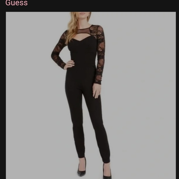 Guess Kristine Black Lace Top Keyhole Jumper Size Large - Picture 5 of 5